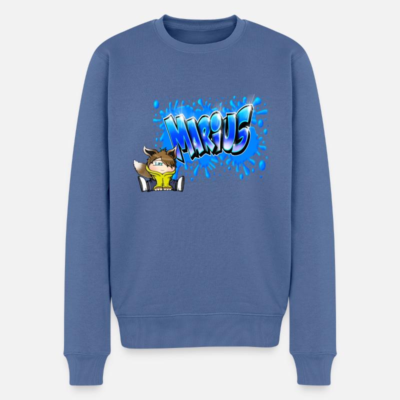 MARIUS GRAFFITI NAME PRINT - Pull Premium bio Homme - bleu pigeon