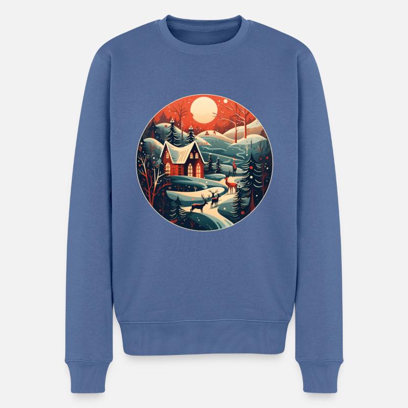 Weihnachtswinterlandschaft - Männer Premium Bio Pullover - Taubenblau
