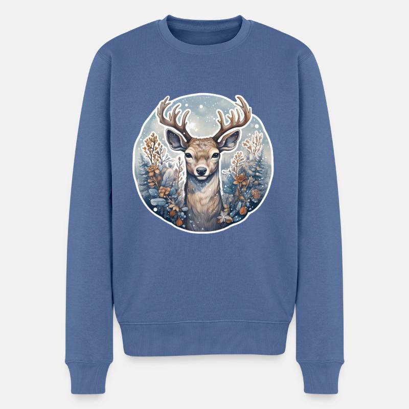Winterlandschaft mit Hirsch - Männer Premium Bio Pullover - Taubenblau
