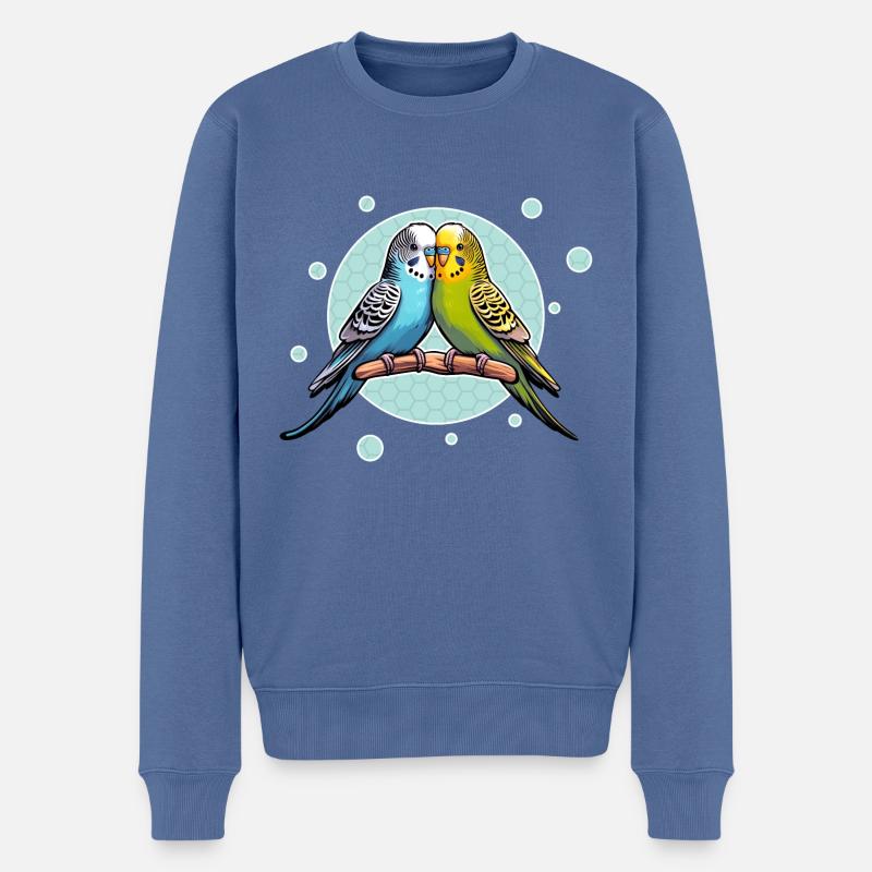 Wellensittiche Sittiche Papagei Vögel - Männer Premium Bio Pullover - Taubenblau