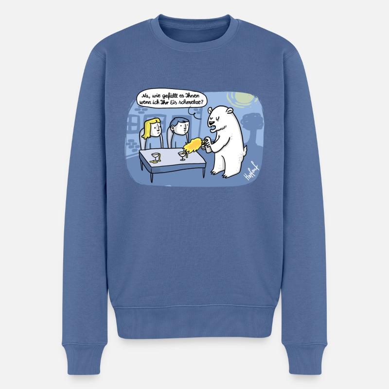 Cartoon Eis schmelzen - Eisbär gegen Klimawandel - Männer Premium Bio Pullover - Taubenblau