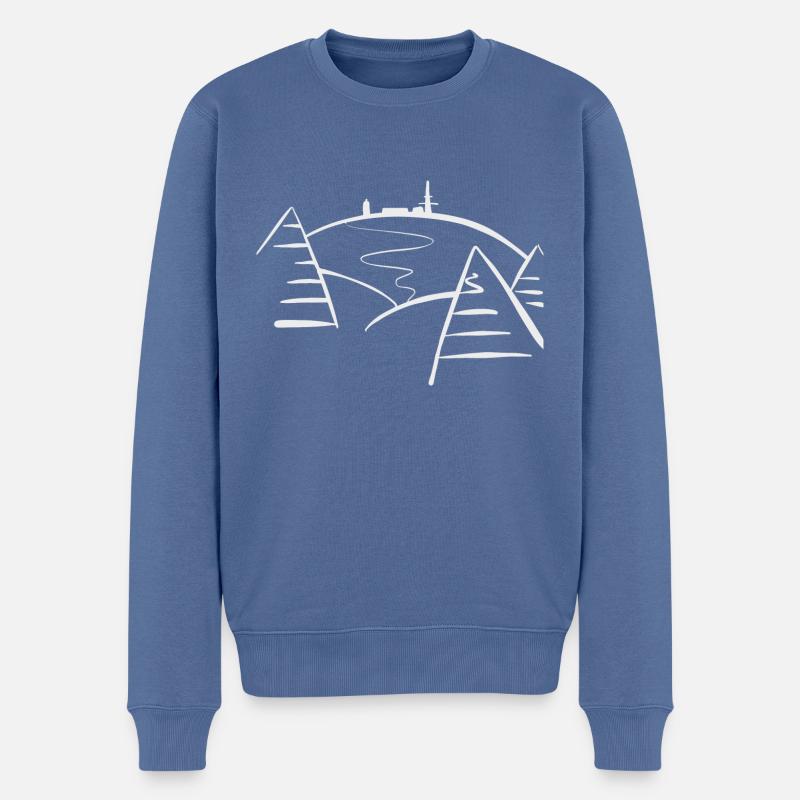 Brocken mit Wald und Weg grau/weiß - Männer Premium Bio Pullover - Taubenblau