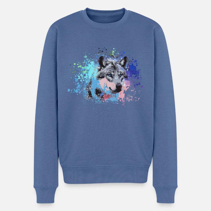 wolf,hund, husky,Hund,bunt,illustration - Männer Premium Bio Pullover - Taubenblau