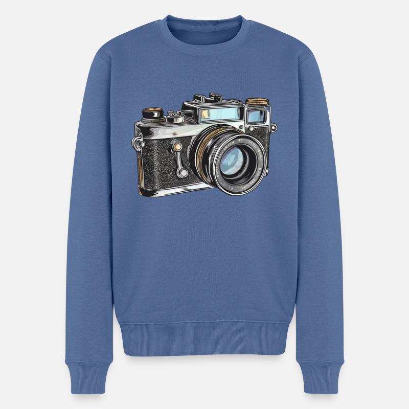Dessin rétro de caméra - Pull Premium bio Homme - bleu pigeon