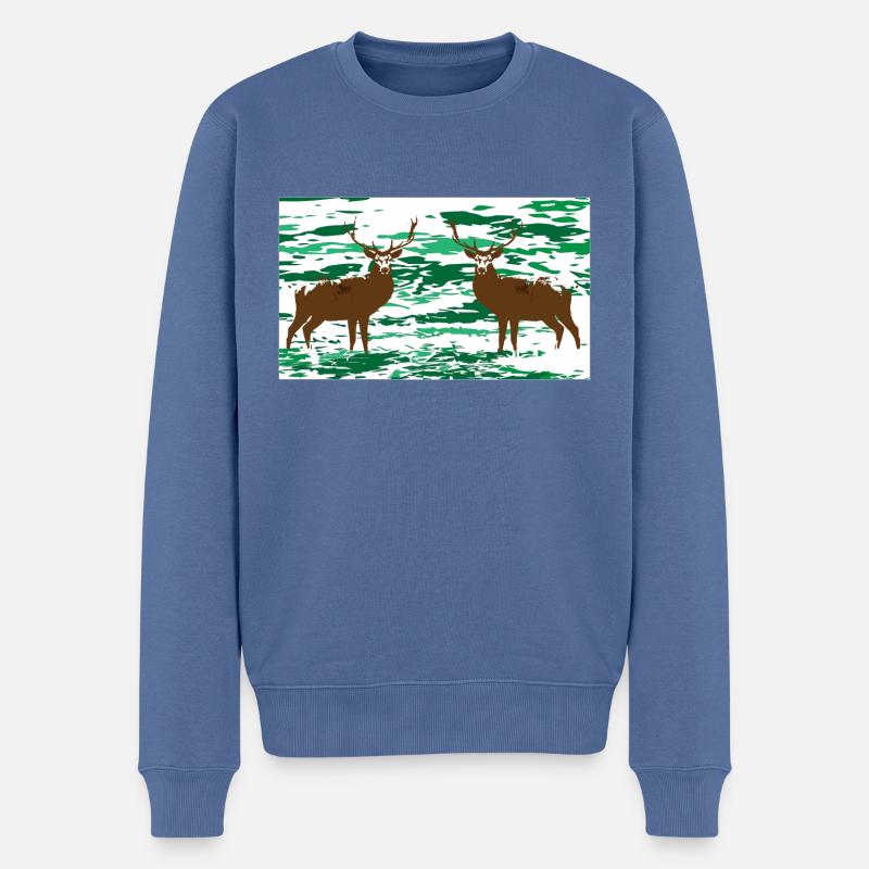 Hirsche im Wald - Männer Premium Bio Pullover - Taubenblau