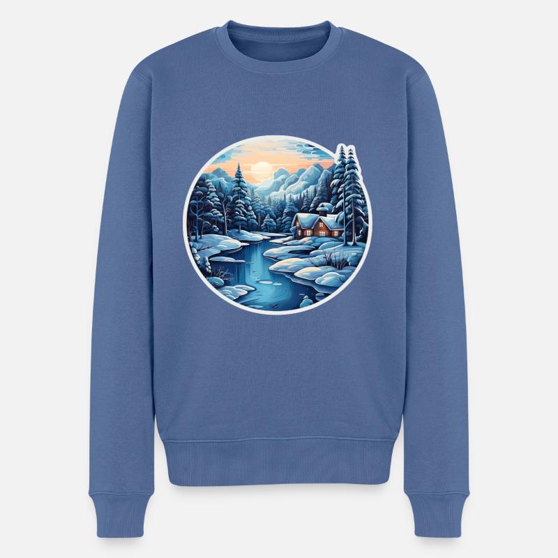 Winterlandschaft - Männer Premium Bio Pullover - Taubenblau