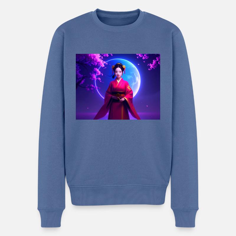 asiatin,geisha,japan, mond,sakura - Männer Premium Bio Pullover - Taubenblau