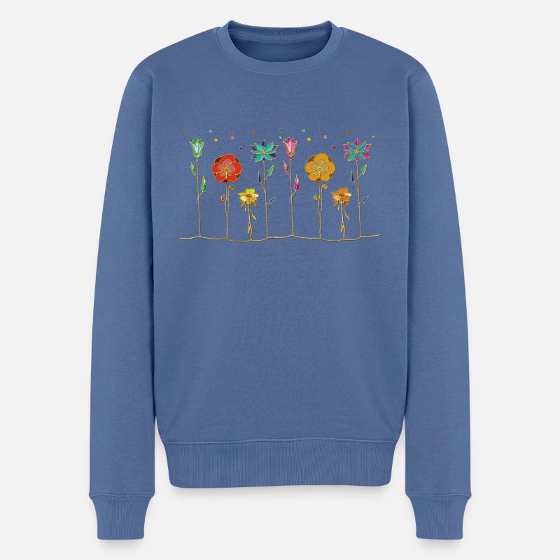 Fleurs - Pull Premium bio Homme - bleu pigeon