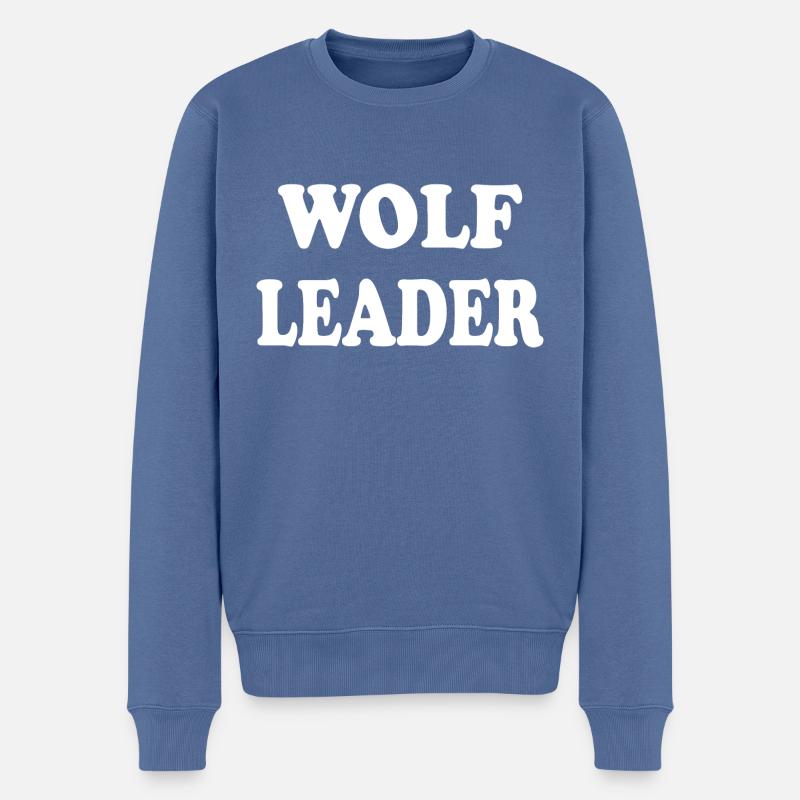 WOLF LEADER (Weiss) - Männer Premium Bio Pullover - Taubenblau