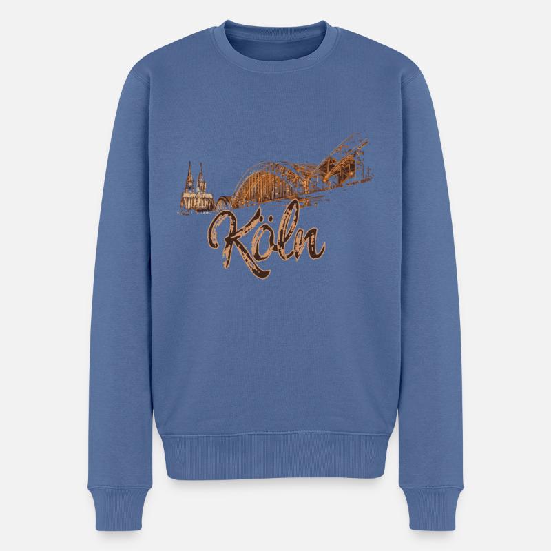 cologne, skyline, pont, cologne, marron - Pull Premium bio Homme - bleu pigeon