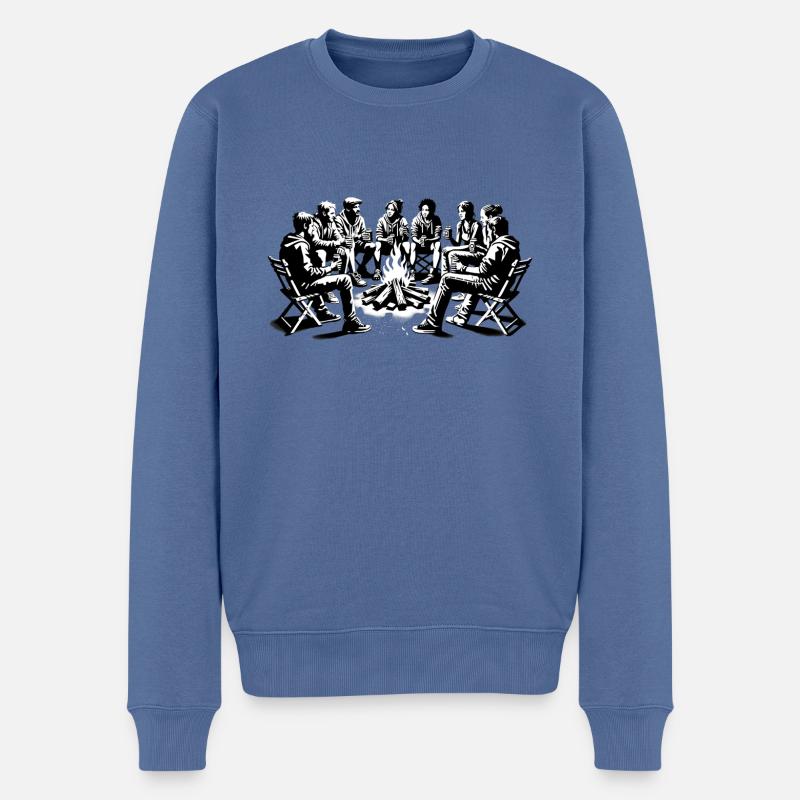 Lagerfeuer, Bier trinken - Männer Premium Bio Pullover - Taubenblau