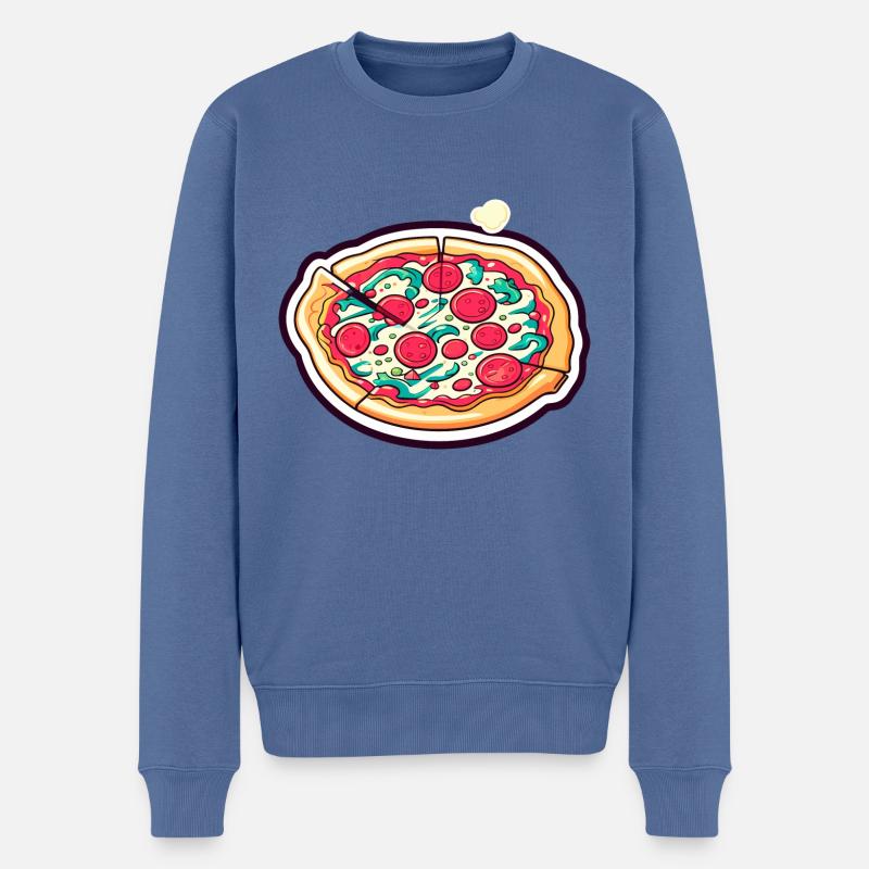 Dessin de tranche de pizza - Pull Premium bio Homme - bleu pigeon