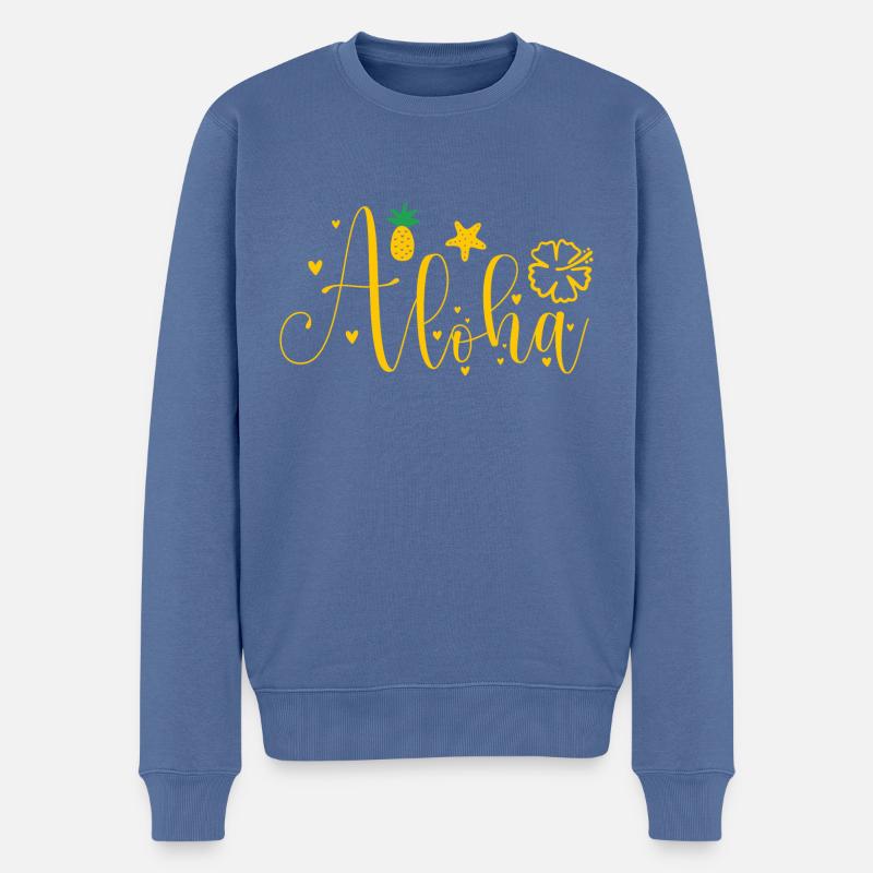 Aloha -Surfer- Palmier -Plage- Rétro-Drôle - Pull Premium bio Homme - bleu pigeon