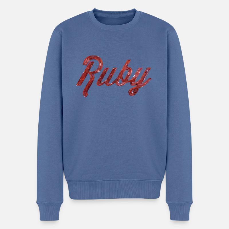 Texte stylisé Ruby - Pull Premium bio Homme - bleu pigeon
