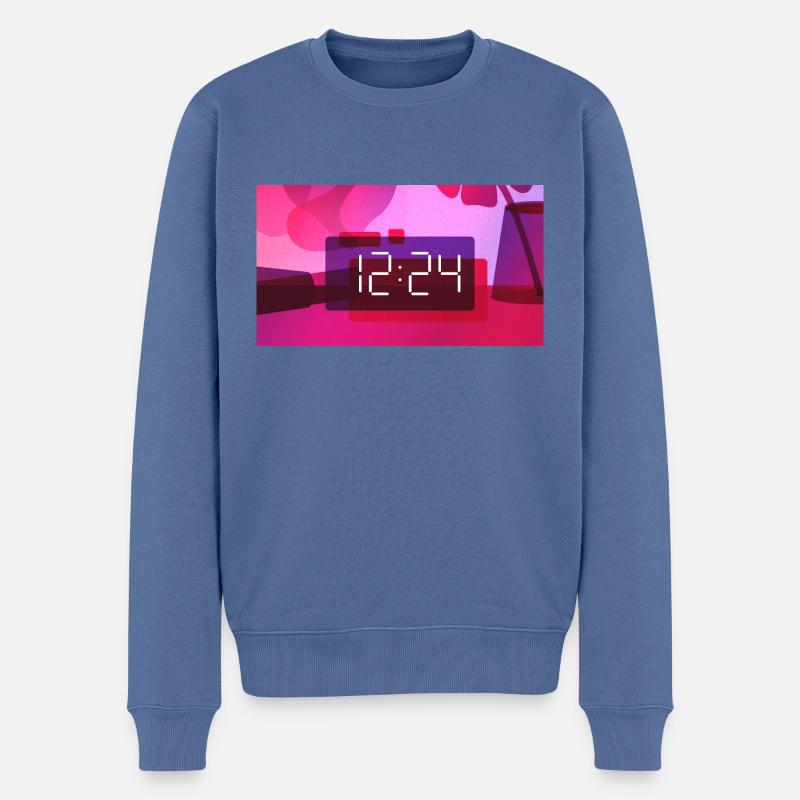 Heure – 12:24 PM - Pull Premium bio Homme - bleu pigeon