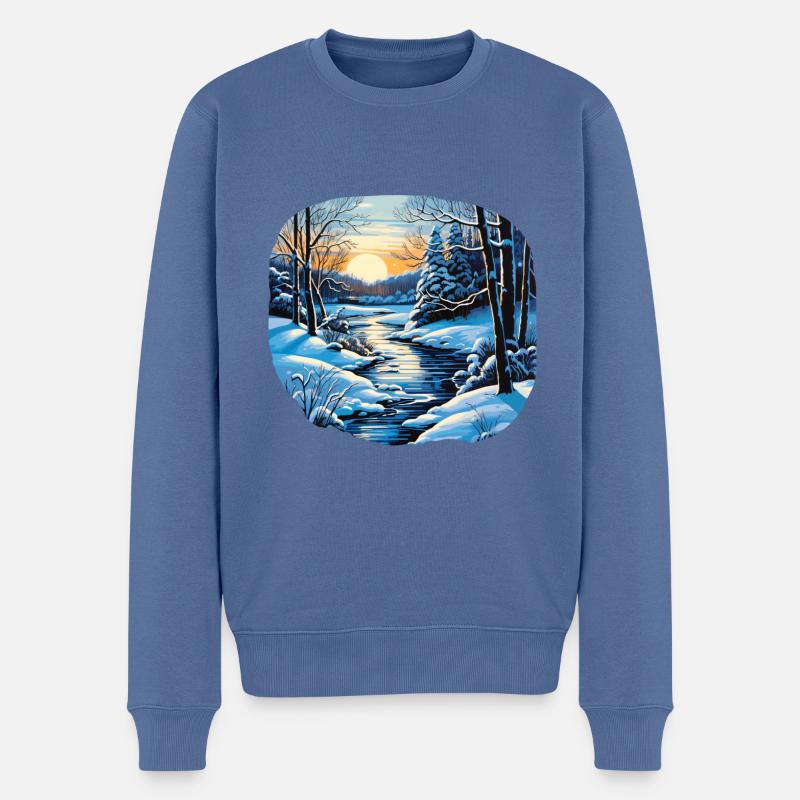 Winterlandschaft - Männer Premium Bio Pullover - Taubenblau