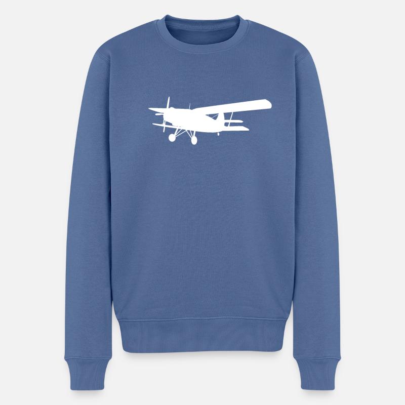 Avion biplan, silhouette - Pull Premium bio Homme - bleu pigeon