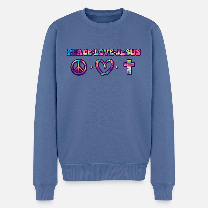 Frieden Liebe und Jesus - Männer Premium Bio Pullover - Taubenblau