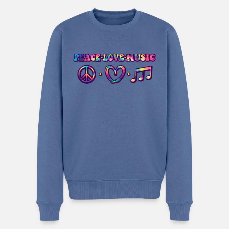 Hippie Peace Love Music - Männer Premium Bio Pullover - Taubenblau