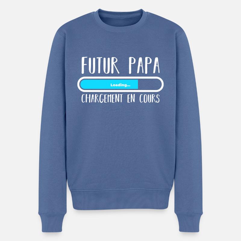 Futur Papa loading blanc - Pull Premium bio Homme - bleu pigeon