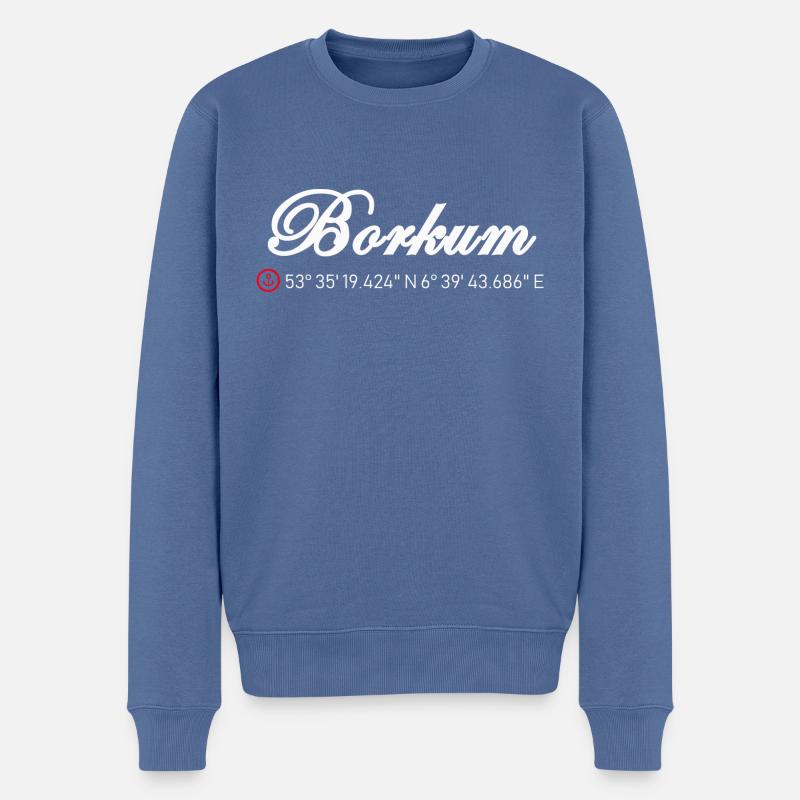 Borkum Koordinaten - Männer Premium Bio Pullover - Taubenblau