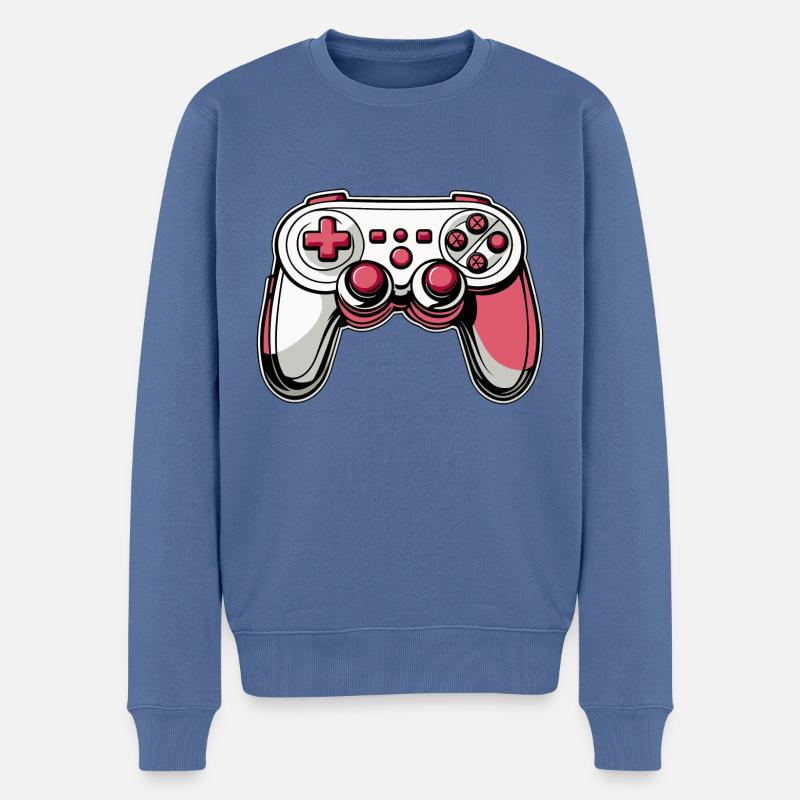 Controller Rosa Rot Illustration - Männer Premium Bio Pullover - Taubenblau