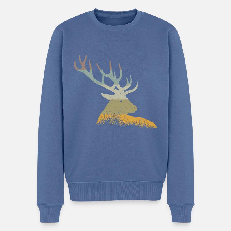 Hirsch - Männer Premium Bio Pullover - Taubenblau