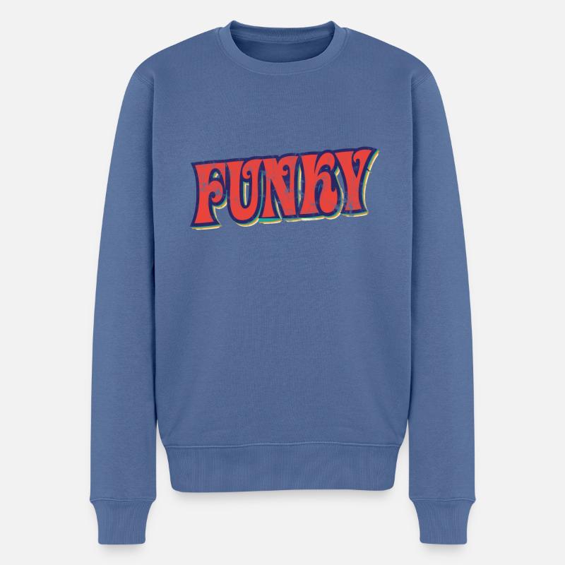 Funky Retro - Männer Premium Bio Pullover - Taubenblau