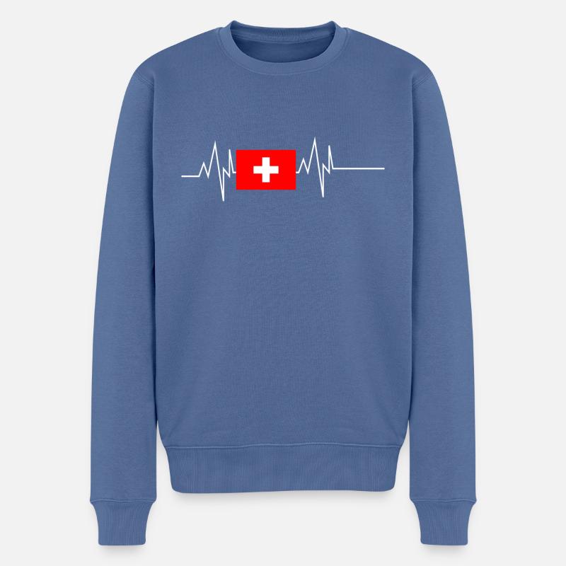 Drapeau suisse Heartbeat - Pull Premium bio Homme - bleu pigeon