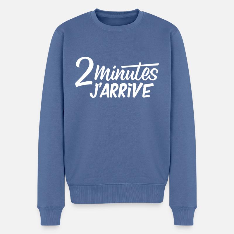 2 minutes j'arrive - Pull Premium bio Homme - bleu pigeon