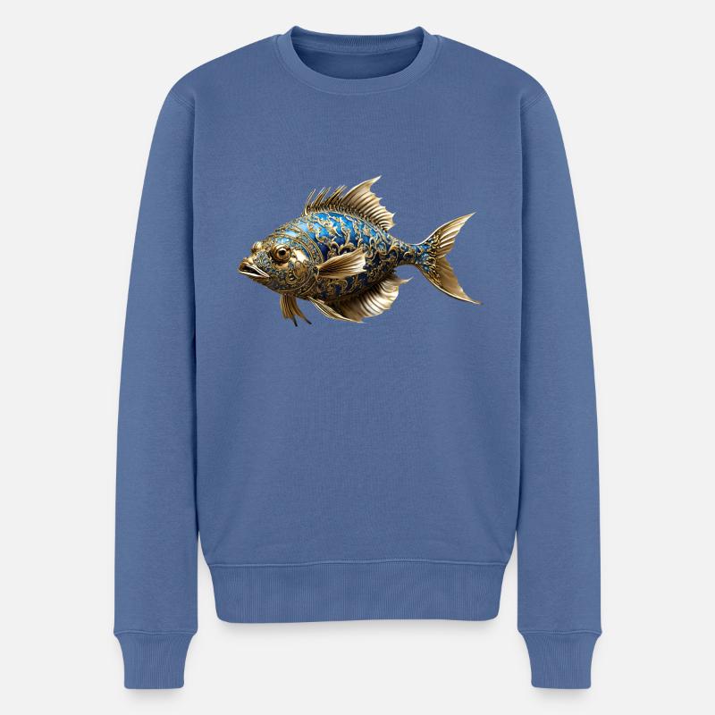 Küstendeern barocker Fisch - Männer Premium Bio Pullover - Taubenblau