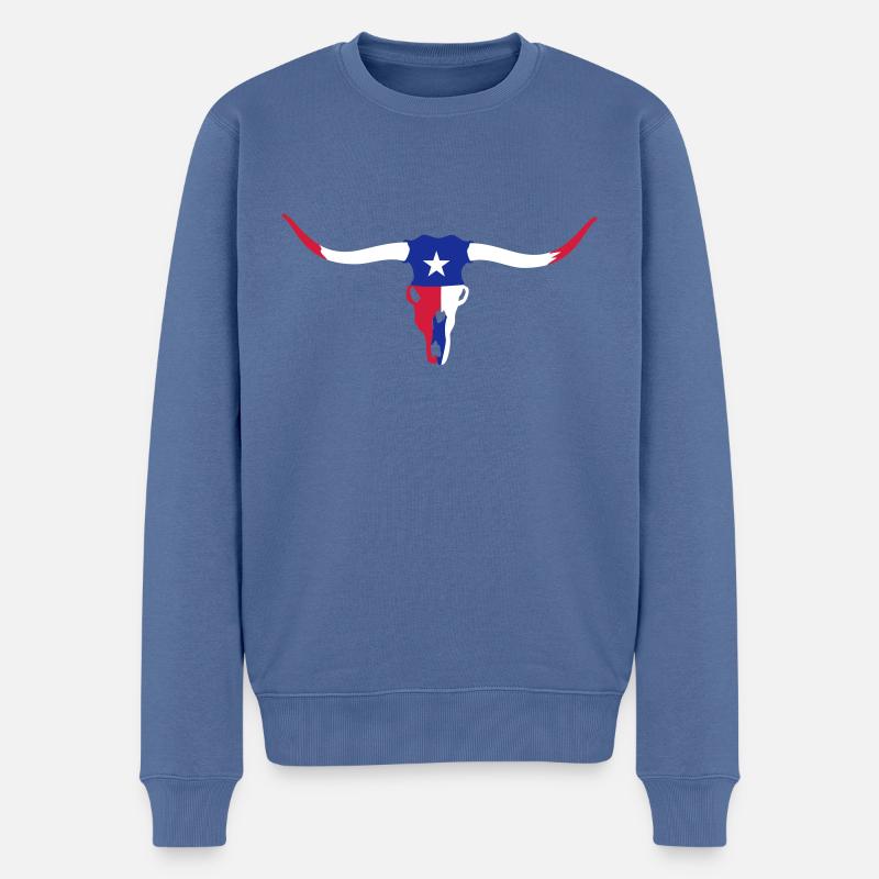 texas longhorn skull / Rinderschädel (3c) - Männer Premium Bio Pullover - Taubenblau