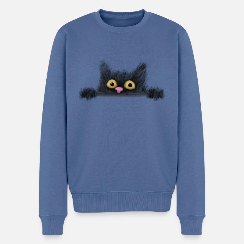 Peeping Katze - Männer Premium Bio Pullover - Taubenblau