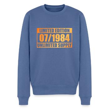 Édition limitée 40e anniversaire - ꝏ Approvisionnement 07/1984 - Pull Premium bio Homme - bleu pigeon - Devant - Nico (187cm)