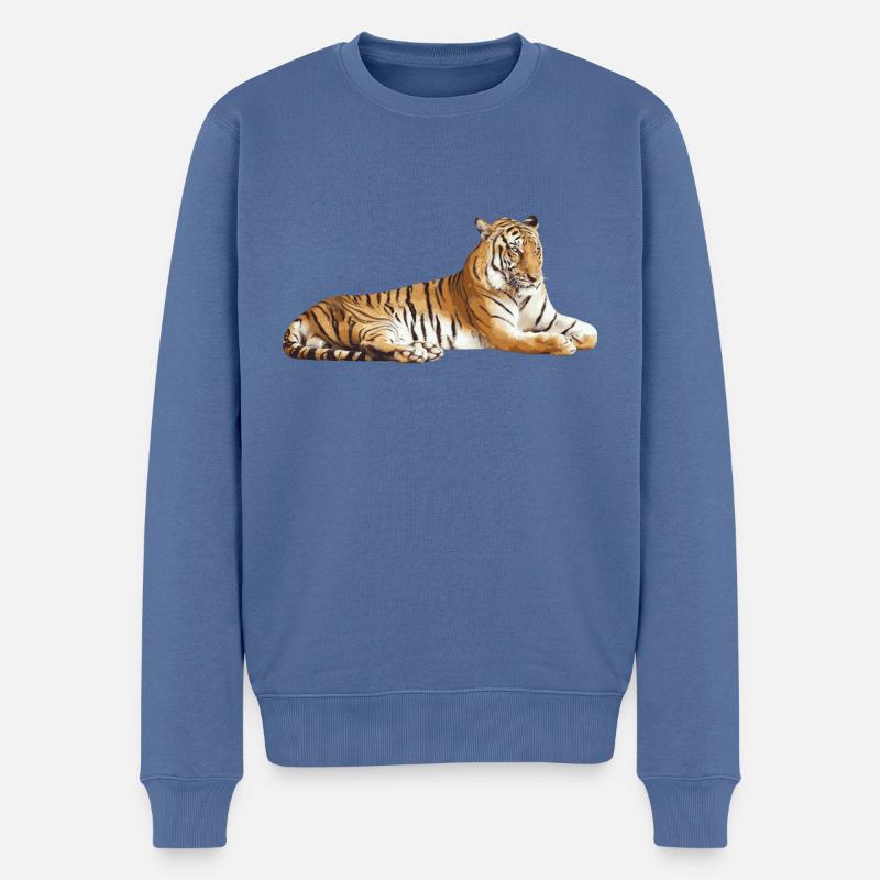 Tiger - Männer Premium Bio Pullover - Taubenblau
