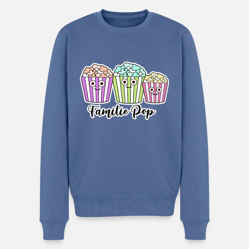 popcorn,familie pop,comic,pink - Männer Premium Bio Pullover - Taubenblau