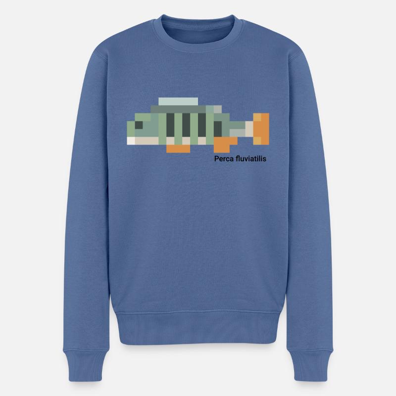 Perche - Perca fluviatilis pixélisée - Pull Premium bio Homme - bleu pigeon