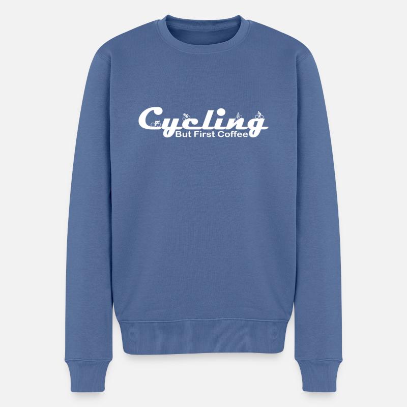 Cycling But First Coffee - Männer Premium Bio Pullover - Taubenblau