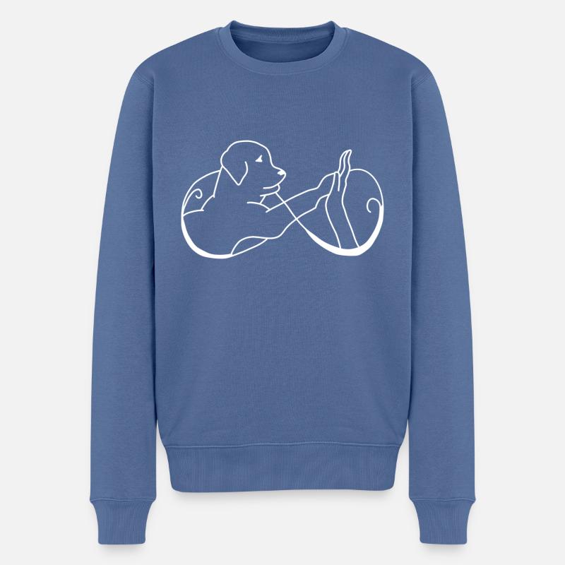 Mensch Hund Handschlag - Männer Premium Bio Pullover - Taubenblau