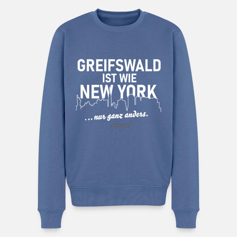 Greifswald ist wie New York - Männer Premium Bio Pullover - Taubenblau