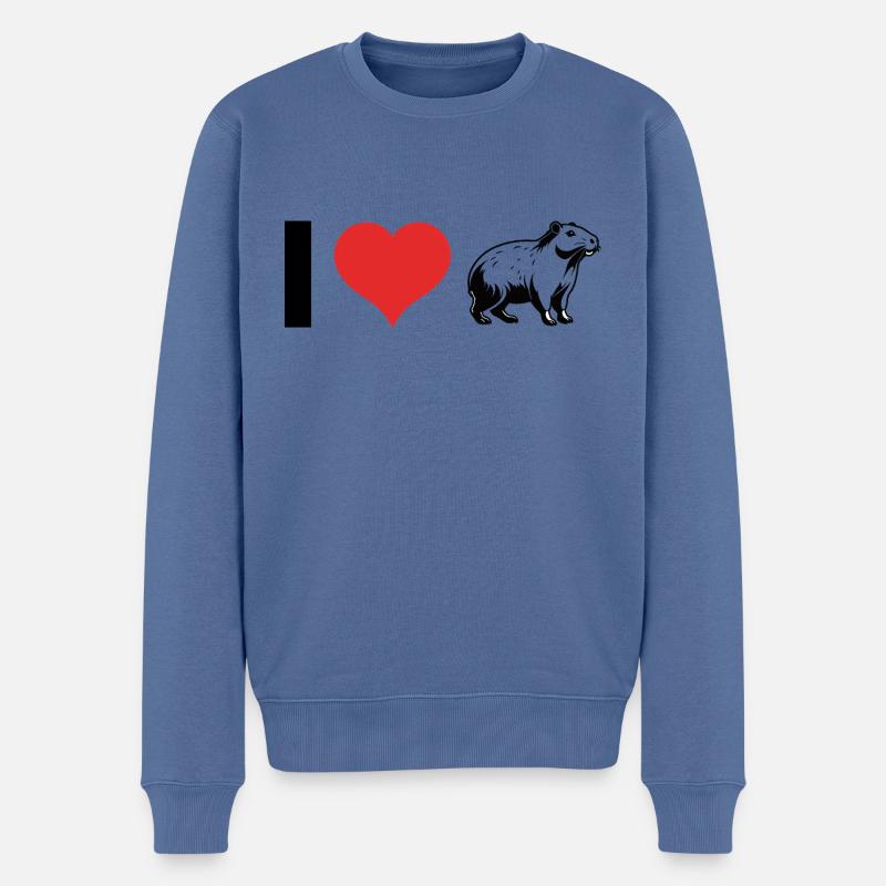 I love Capybara - Pet Design - Männer Premium Bio Pullover - Taubenblau