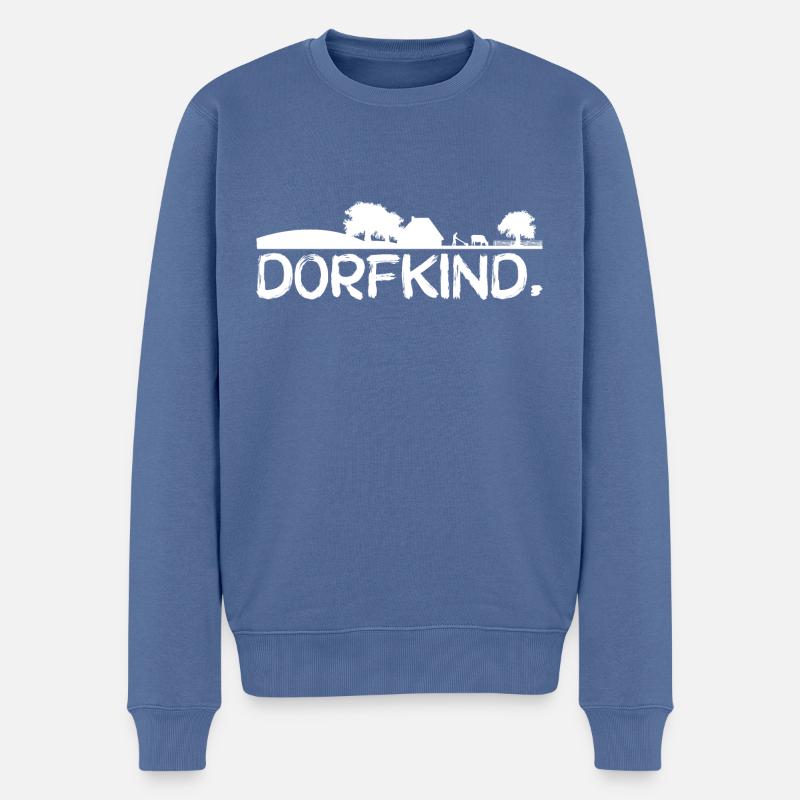Dorfkind, weiß - Männer Premium Bio Pullover - Taubenblau