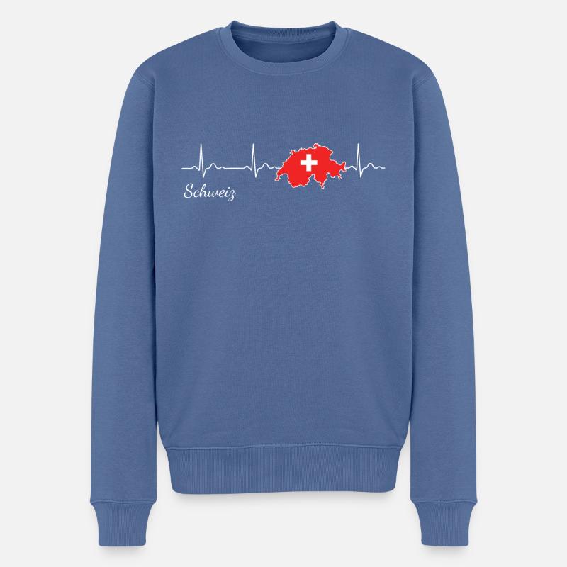Schweiz Herzschlag Ich Liebe Schweiz Flagge - Männer Premium Bio Pullover - Taubenblau