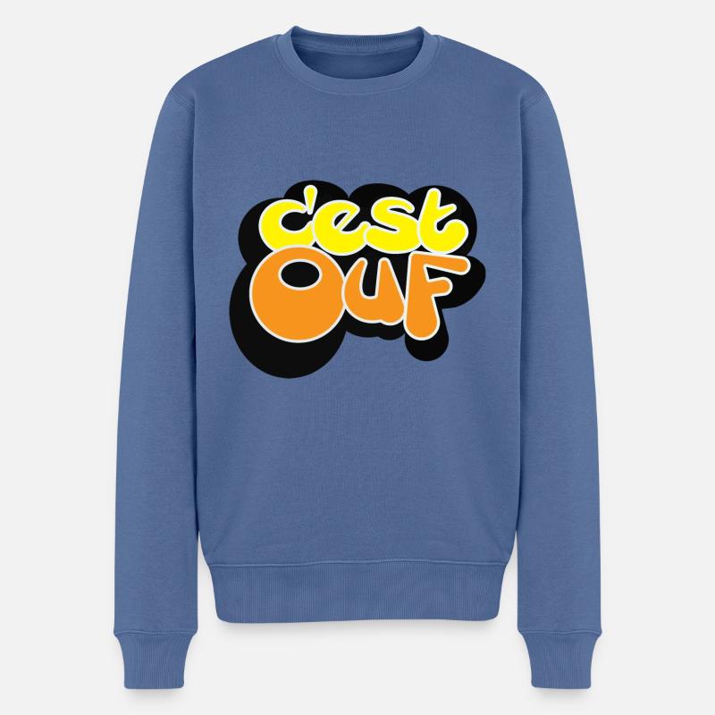 C EST OUF JAUNE - Pull Premium bio Homme - bleu pigeon