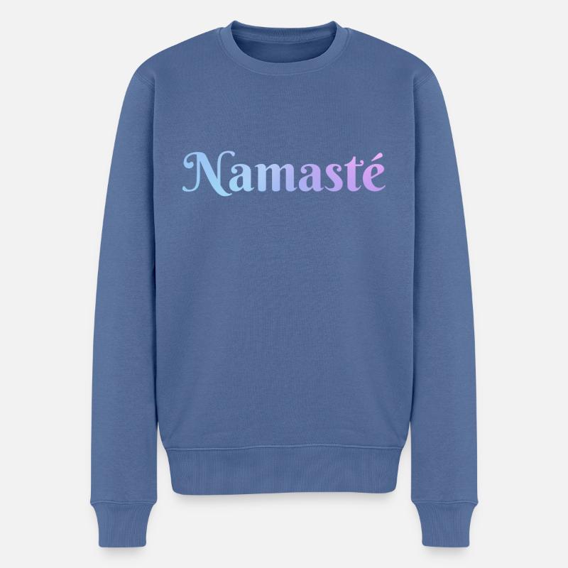 Namaste Schriftzug mit magischem Farbverlauf - Männer Premium Bio Pullover - Taubenblau