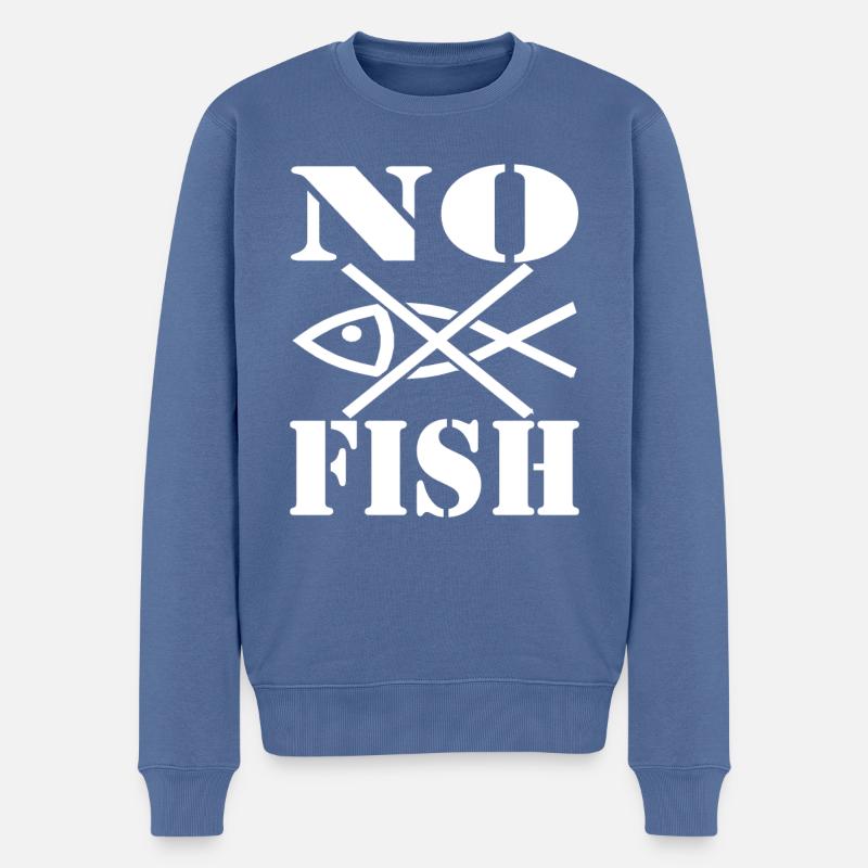 no fish white - Männer Premium Bio Pullover - Taubenblau