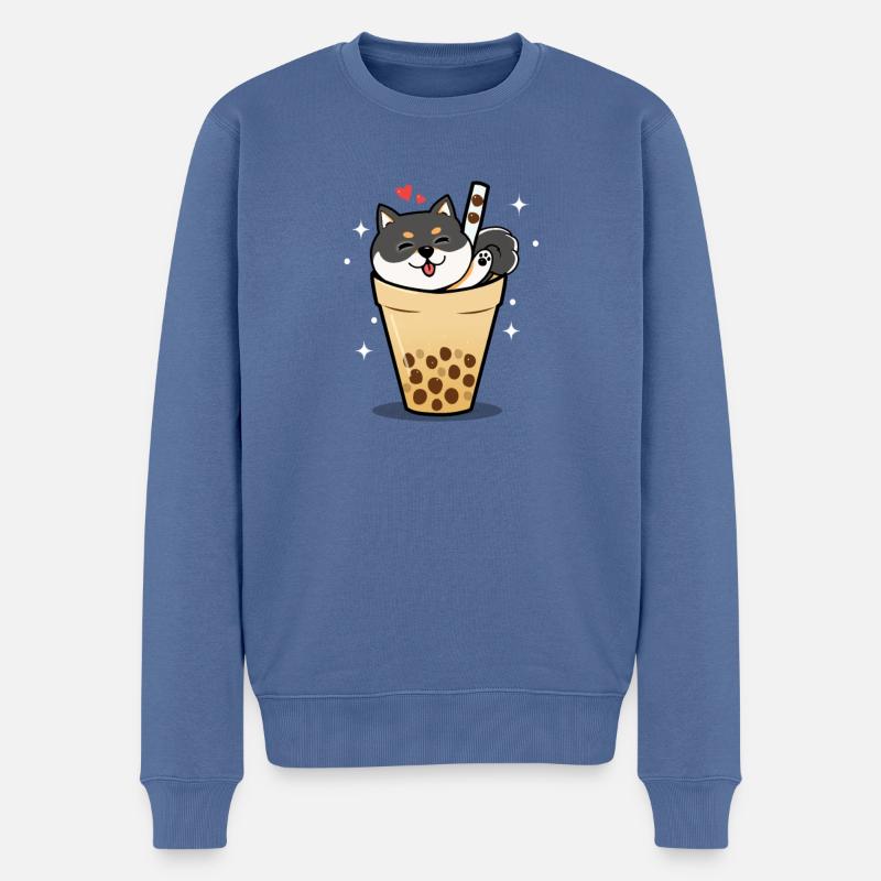 Schwarzer Shiba Inu - Männer Premium Bio Pullover - Taubenblau