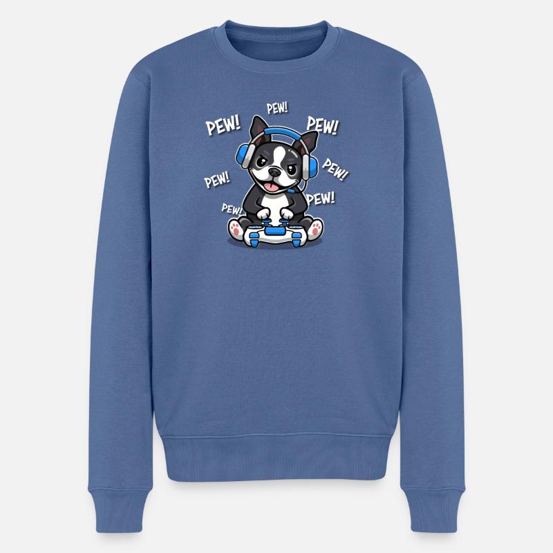 Boston Terrier - Pull Premium bio Homme - bleu pigeon