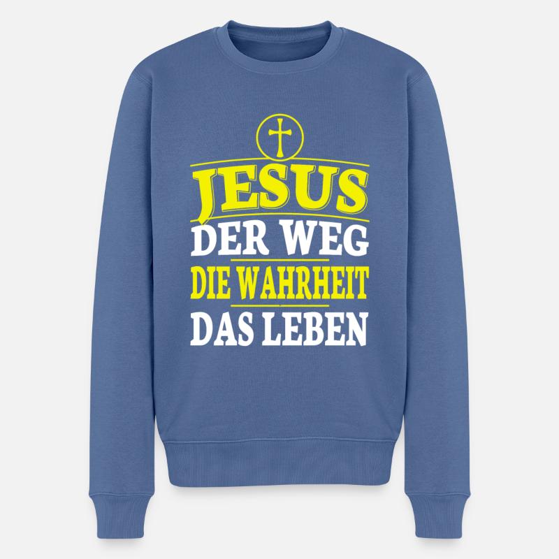 Jesus Christus Bibelvers Ich bin der Weg - Männer Premium Bio Pullover - Taubenblau