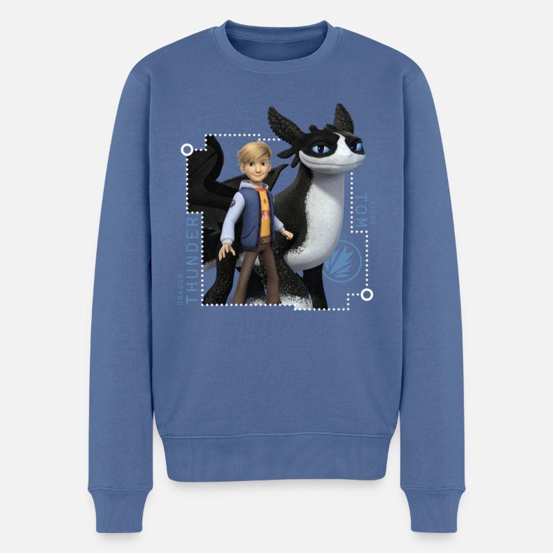 Dragons – Die 9 Welten Tom Und Sein Drache Donner - Männer Premium Bio Pullover - Taubenblau